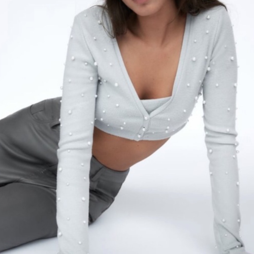 COPY - ZARA | Two Piece Cardigan and Top Pearl Set